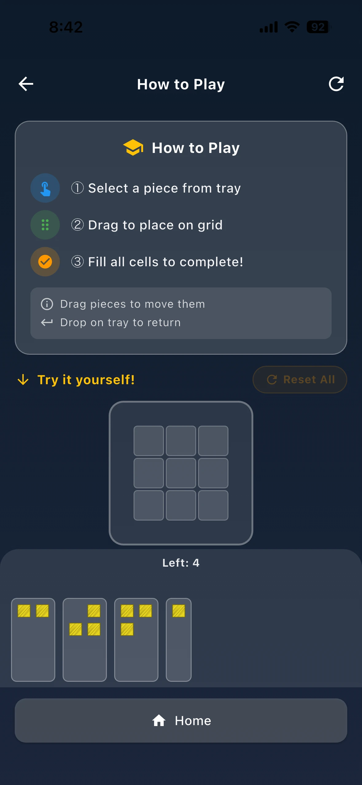 Game Screen - Clear Instructions